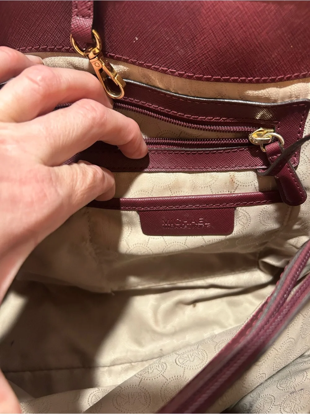 Michael Kors Wine Jet Set Travel Saffiano Leather Tote with Gold Logo Charm